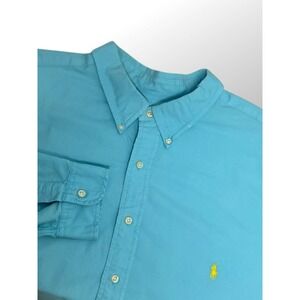 Polo Ralph Lauren Shirt Mens 3XB Blue Button Down Yellow Pony Cotton Long Sleeve